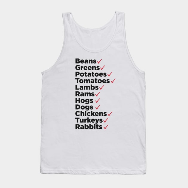 Beans. Greens. Potatoes. Tomatoes. Lambs. Rams. Tank Top by Kalamagonia